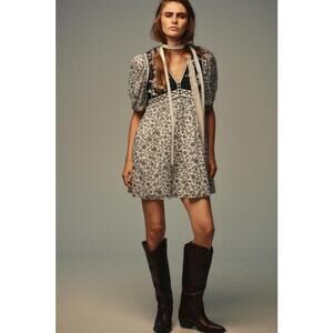 Zara Black white floral embroidered boho bohemian mini dress WOMENS SMALL